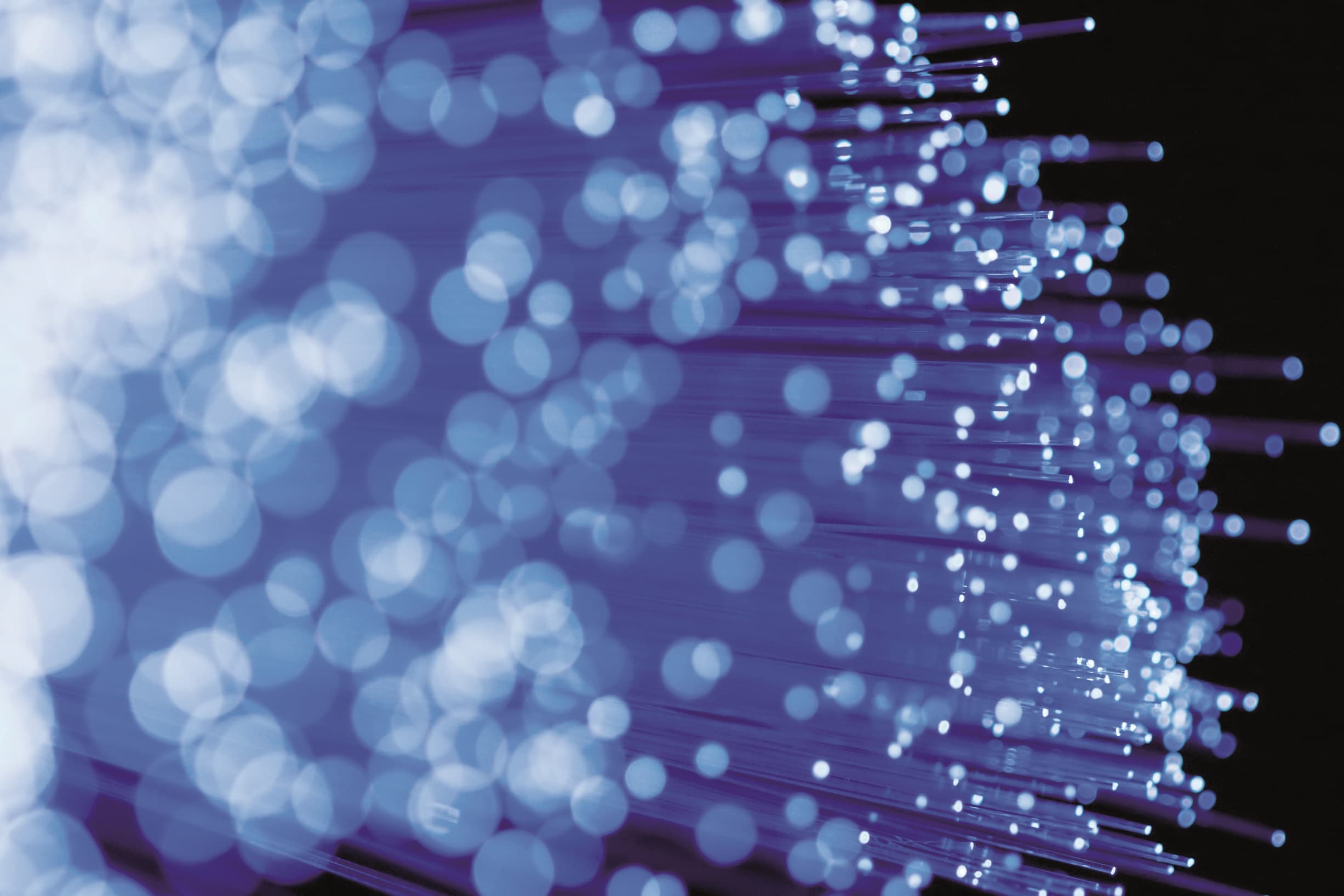 fiber optics close-up, focal point on distant fibres