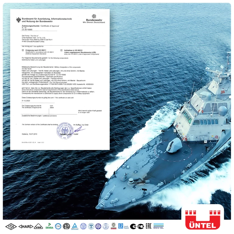 Alman Silahlı Kuvvetleri (Baainbw) Tarafından Donanma Kablolarını Sertifikalandıran İlk Türk Firması Üntel Kablo Oldu!